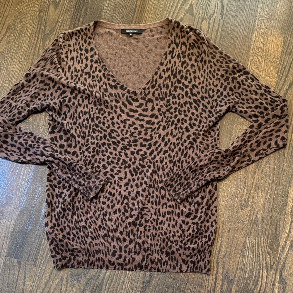 Brown Animal Print V-Neck Sweater